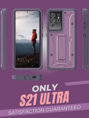 ArmadilloTek Vanguard Compatible with Samsung Galaxy S21 Ultra Case, Military Grade Full-Body Rugged with Built-in Kickstand [Screenless Version] - Purple