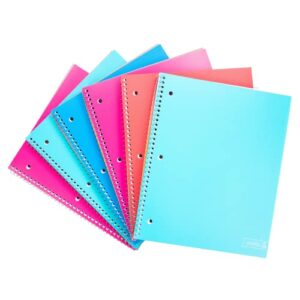 Yoobi College Ruled Spiral Notebook Set — Bulk 6-Pack of 1 Subject Notebooks, Variety of Cute Colors — 100 Perforated 3-Hole Punched Sheets, For School, Office & Home — 10.5” x 8”