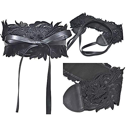 Ayliss Women's Lace Waist Belt Obi Bowknot Cinch Wide Belt Bow Tie Wrap Boho Corset Dress Waist Band Pu Leather (Black)