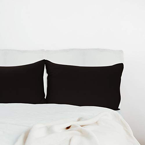 Stretch Pillowcases Standard Size 2 Pack - Micro Jersey Knit & Ultra Soft - Set of 2 Pillow Cases, Black