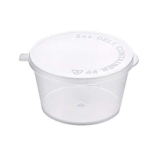 [2 oz. - 100 Sets]Disposable Plastic Portion Cups with Lids, Stackable Airtight Dressing Container to Go, Jello Shot Cups Souffle Cups Sauce Cups