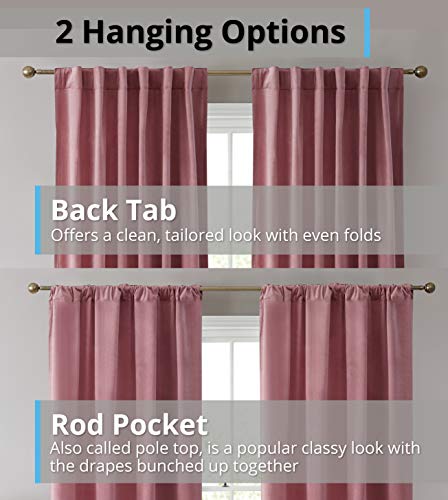 HLC.ME Lopez Velvet Premium Soft Light Filtering Back Tab Rod Pocket Window Treatment Curtain Drapery Panels for Bedroom & Living Room - Set of 2 Panels (54 x 84 inches Long, Blush Pink)