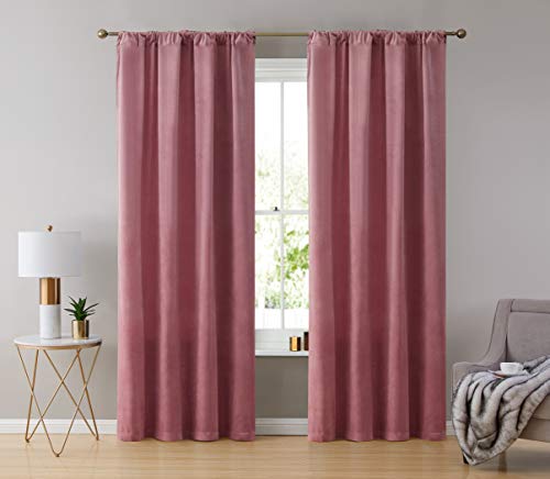 HLC.ME Lopez Velvet Premium Soft Light Filtering Back Tab Rod Pocket Window Treatment Curtain Drapery Panels for Bedroom & Living Room - Set of 2 Panels (54 x 84 inches Long, Blush Pink)