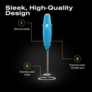 Bean Envy Handheld Milk Frother for Coffee - Electric Hand Blender, Mini Drink Mixer Whisk & Coffee Foamer Wand w/Stand for Lattes, Matcha and Hot Chocolate - Kitchen Gifts - Light Blue