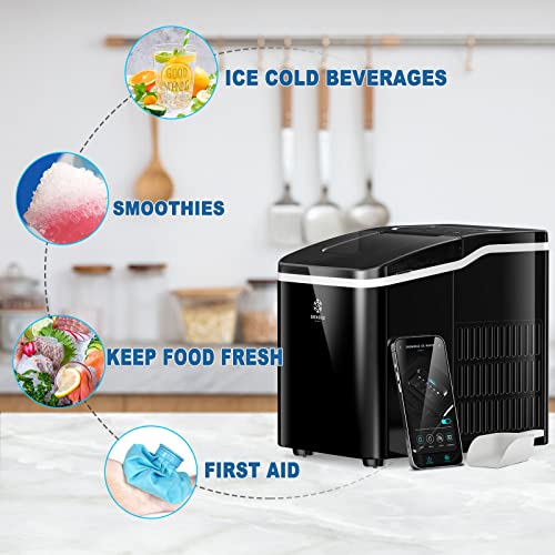 Snoworld Ice Maker Machine Countertop, with App Remote Control and Self-Cleaning Function, 9 Bullet Ice Cubes Ready in 8 Minutes, 26lbs Ice Cubes in 24H for Kitchen/Home/Office/Party
