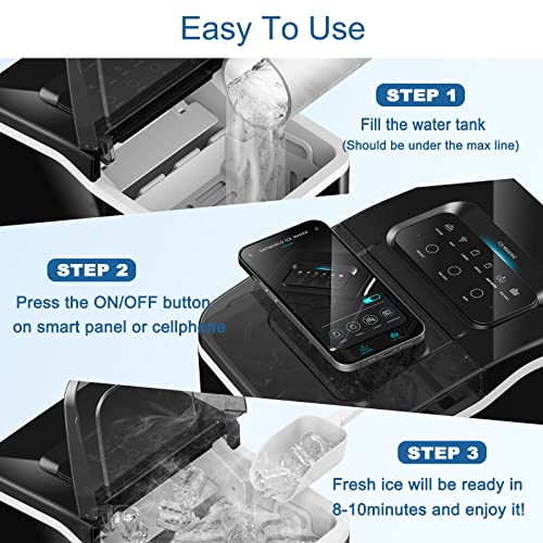 Snoworld Ice Maker Machine Countertop, with App Remote Control and Self-Cleaning Function, 9 Bullet Ice Cubes Ready in 8 Minutes, 26lbs Ice Cubes in 24H for Kitchen/Home/Office/Party