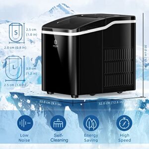 Snoworld Ice Maker Machine Countertop, with App Remote Control and Self-Cleaning Function, 9 Bullet Ice Cubes Ready in 8 Minutes, 26lbs Ice Cubes in 24H for Kitchen/Home/Office/Party