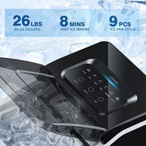 Snoworld Ice Maker Machine Countertop, with App Remote Control and Self-Cleaning Function, 9 Bullet Ice Cubes Ready in 8 Minutes, 26lbs Ice Cubes in 24H for Kitchen/Home/Office/Party