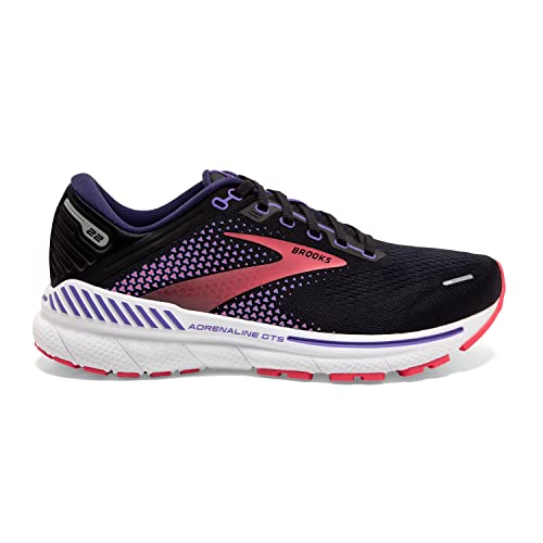 Brooks Women's Adrenaline GTS 22 Supportive Running Shoe - Black/Purple/Coral - 9 Medium