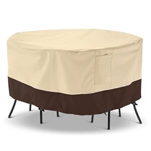 arcedo patio furniture cover, waterproof outdoor round table chairs set cover, heavy duty small table cover for bistro set, dining set and fire pit, all weather resistant, 62”dia, beige & brown