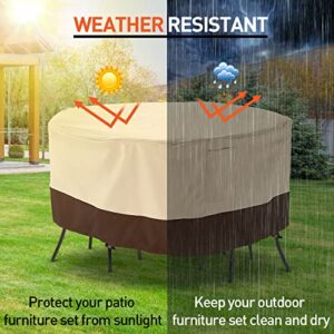 Arcedo Patio Furniture Cover, Waterproof Outdoor Round Table Chairs Set Cover, Heavy Duty Small Table Cover for Bistro Set, Dining Set and Fire Pit, All Weather Resistant, 62”Dia, Beige & Brown