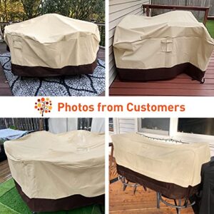 Arcedo Patio Furniture Cover, Waterproof Outdoor Round Table Chairs Set Cover, Heavy Duty Small Table Cover for Bistro Set, Dining Set and Fire Pit, All Weather Resistant, 62”Dia, Beige & Brown