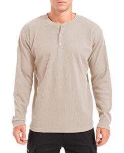 qualfort men's waffle henley shirt lightweight long sleeve classic stitch pullover sweater beige large