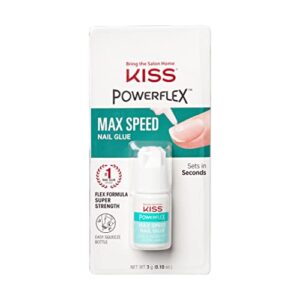 kiss powerflex maximum speed nail glue - fast drying adhesive for glue-on nails & repairs with nozzle tip applicator, ideal for tips & wraps, net wt. 0.10 oz (3g)