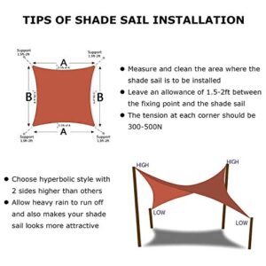 KANAGAWA Sun Shade Sail 10'x10' Rust Red Square UV Block Canopy Awning Shelter Fabric Cloth Screen for Outdoor Patio Garden Backyard Activities