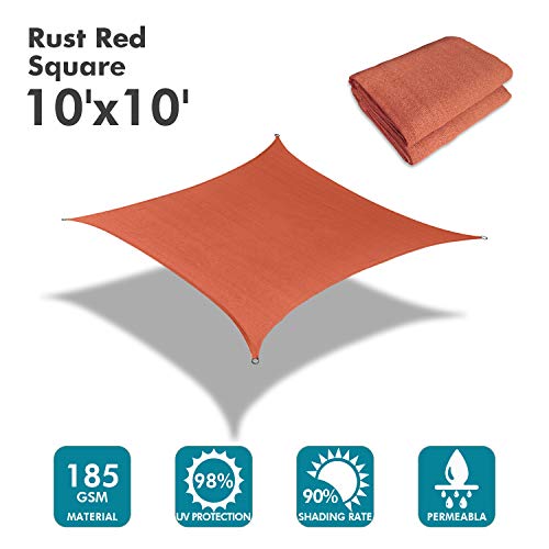 KANAGAWA Sun Shade Sail 10'x10' Rust Red Square UV Block Canopy Awning Shelter Fabric Cloth Screen for Outdoor Patio Garden Backyard Activities