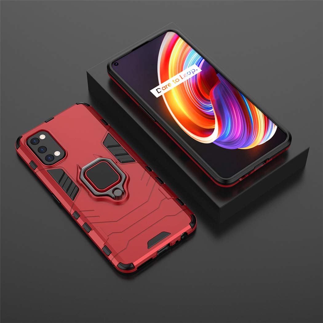 Compatible with Realme7 Pro Case, Metal Ring Grip Kickstand Shockproof Hard Bumper (Works with Magnetic Car Mount) Dual Layer Rugged Cover for Oppo Realme 7 Pro (Red)