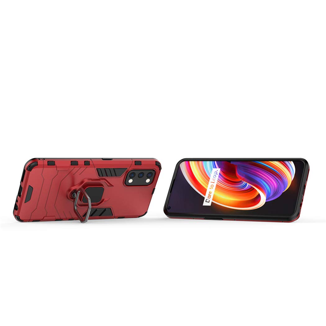 Compatible with Realme7 Pro Case, Metal Ring Grip Kickstand Shockproof Hard Bumper (Works with Magnetic Car Mount) Dual Layer Rugged Cover for Oppo Realme 7 Pro (Red)