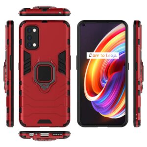 Compatible with Realme7 Pro Case, Metal Ring Grip Kickstand Shockproof Hard Bumper (Works with Magnetic Car Mount) Dual Layer Rugged Cover for Oppo Realme 7 Pro (Red)