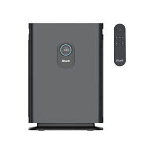 shark he402 air purifier 4 true hepa cleans up to 1000 sq. ft., captures 99.98% of particles, dust, allergens, smoke, 0.1–0.2 microns, advanced odor lock, quiet, 4 fan, charcoal gray