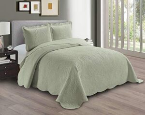 linen plus embossed coverlet bedspread set oversized solid light green king/california bed cover bedding new # dana