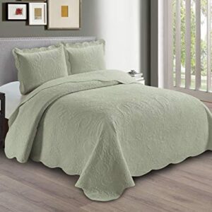 Linen Plus Embossed Coverlet Bedspread Set Oversized Solid Light Green King/California Bed Cover Bedding New # Dana