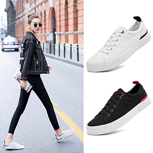 Womens Canvas Shoes Low Cut Canvas Sneakers Walking Running Shoes(N.White,US7)