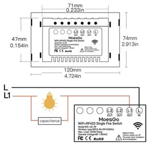 MoesGo 2nd Generation WiFi RF433 Smart Touch Wall Single Wire Smart Switch?No Neutral Wire Needed Compatible with Smart Life/Tuya App, Works with Alexa and Google Home Single Pole 110V Black 3 Gang