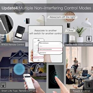 MoesGo 2nd Generation WiFi RF433 Smart Touch Wall Single Wire Smart Switch?No Neutral Wire Needed Compatible with Smart Life/Tuya App, Works with Alexa and Google Home Single Pole 110V Black 3 Gang