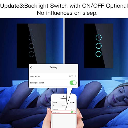 MoesGo 2nd Generation WiFi RF433 Smart Touch Wall Single Wire Smart Switch?No Neutral Wire Needed Compatible with Smart Life/Tuya App, Works with Alexa and Google Home Single Pole 110V Black 3 Gang