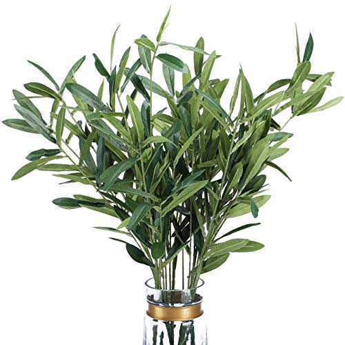 FUNARTY 5pcs Artificial Olive Leaves Long Stems 37" Tall with 270 Leaves Fake Eucalyptus Plant Branches for Floral Arrangement Vase Bouquets Wedding Greenery Decor