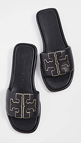 Tory Burch Women's Double T Sport Slides, Perfect Black/Gold, 11 Medium US