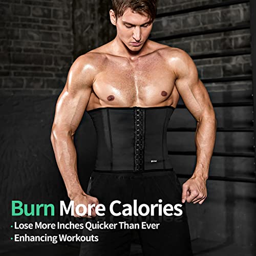 BVVU Waist Trainer Trimmer for Men,Mens Waist Trainer Tummy Control Sweat Wrap Black