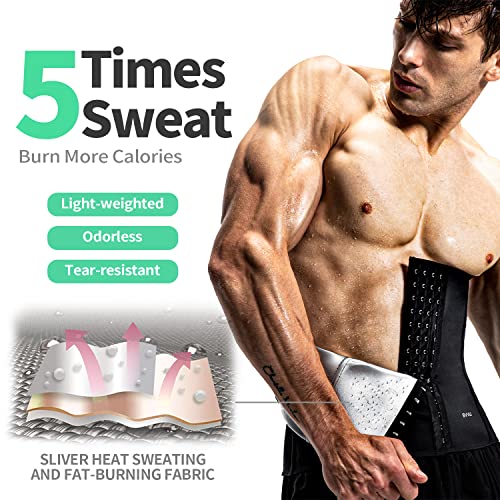 BVVU Waist Trainer Trimmer for Men,Mens Waist Trainer Tummy Control Sweat Wrap Black