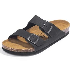fitory mens sandals, arch support slides with adjustable buckle straps and cork footbed black size 8