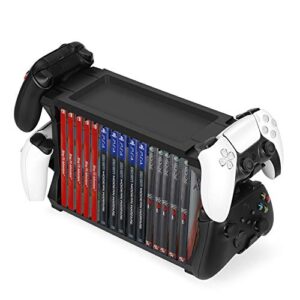 TNP Games Storage Tower (Up to 15 CD Disc) For PS5 Game Disk Rack and Controller Stand Holder For Xbox Series X/Nintendo Switch/PS4 Controller Stand Holder Can hold up to 4 controller