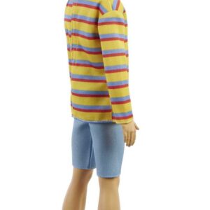 Barbie Ken Fashionistas Doll #175 with Brunette Hair Dressed in Colorful Striped Shirt, Denim Shorts and White Boots