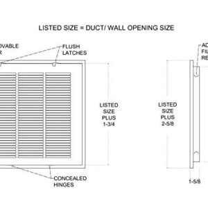 Handua 20"W x 25"H [Duct Opening Size] Filter Included Steel Return Air Filter Grille [Removable Door] for 1" Filters, Vent Cover Grill, White, Outer Dimensions: 22 5/8"W X 27 5/8"H for 20x25 Opening