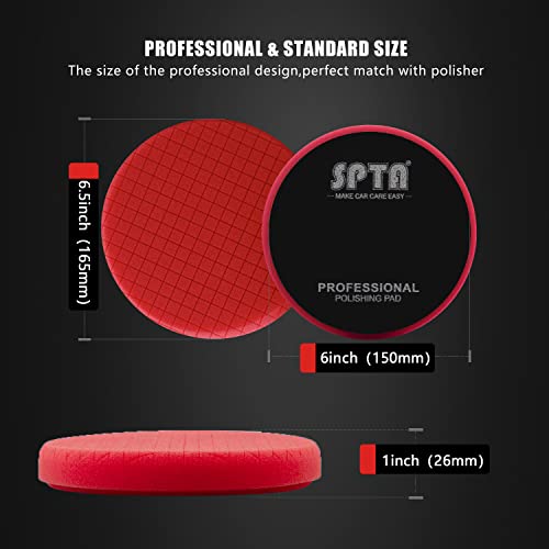 Red Finish Polishing Pads, Buffing Pads, SPTA 3Pcs 6.5 Inch Face for 6 Inch 150mm Backing Plate Compound Buffing Sponge Pads for Car Buffer Polisher Compounding, Polishing and Waxing -X00224R6B3