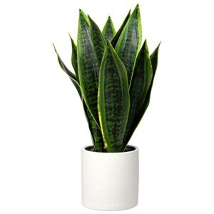 briful fake snake plant 16" faux potted plant artificial snake plant with white ceramic pot sansevieria plant perfect for house modern living room office housewarming gift indoor decor