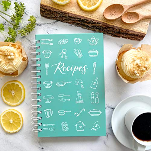 Teal Petal Blank Recipe Book To Write In Your Own Recipes - Recipe Journal, Hardcover Recipe Notebook Holiday Baking Cookbook Gift for Bride Engagement Gift Box, 5.75x8.75 Teal Utensils