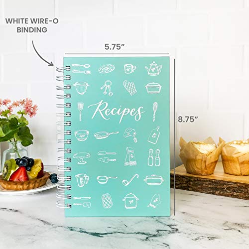 Teal Petal Blank Recipe Book To Write In Your Own Recipes - Recipe Journal, Hardcover Recipe Notebook Holiday Baking Cookbook Gift for Bride Engagement Gift Box, 5.75x8.75 Teal Utensils