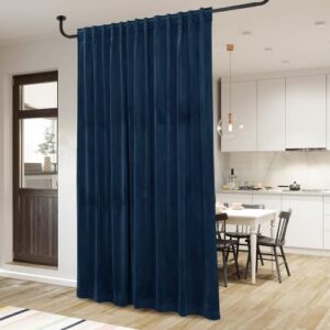 StangH Velvet Curtains 120 inches Long - Blackout Thermal Insulated Hight Ceiling Tall Curtains Backdrops, Privacy Room Divider Drapes for Cottage/Villa/Parlor, Navy Blue, W100 x L120, 1 Panel