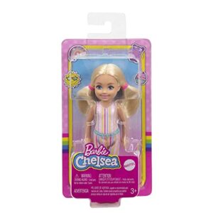 Barbie Chelsea Doll, Small Doll with Blonde Pigtails & Blue Eyes in Removable Striped Dress & Pink Boots