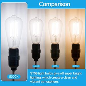 MAXvolador Vintage LED Edison Bulb 60W Equivalent 800 lumens, 6W ST58 LED Filament Light Bulb, Daylight White 5000K Antique Style Lighting, E26 Medium Screw Base, CRI 85+, Non-Dimmable, Pack of 12