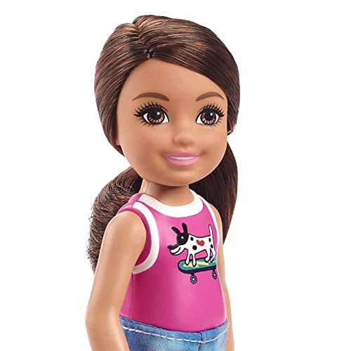 Barbie Chelsea Doll, Small Doll with BRUNETTE Hair in Ponytail Wearing Removable Skirt & Shoes