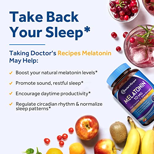 Doctor‘s Recipes Melatonin 10 mg Fast Dissolve 120 Tablets, Natural Sleep Support, Promote Relaxation & Calmness, Non-GMO, Natural Strawberry Flavor, No Water Needed