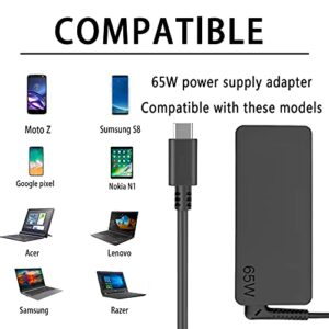 USB-C 65W 45W AC Replacement Charger fit for Lenovo ThinkPad T480 T490 T580 ADLX65YDC2A ADLX65YLC2D ADLX65YDC3A ADLX65YDC2D chromebook 2nd Gen S330 65W Laptop Power Supply Adapter Cord