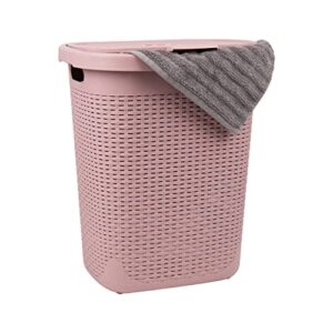 mind reader basket laundry hamper with cutout handles, washing bin, dirty clothes storage, bathroom, bedroom, closet, 50 liter, pink - 50hamp-pnk