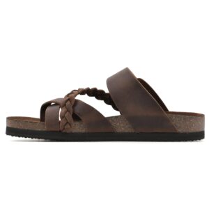 white mountain shoes hazy footbed sandal, brown/leather, 8 m